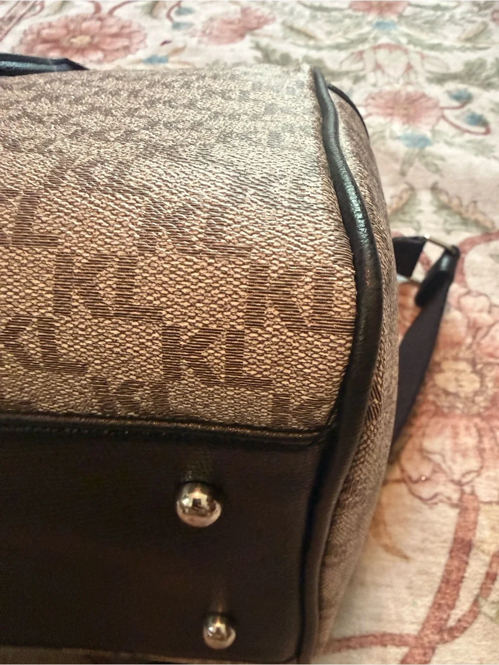Karl Lagerfeld Beige Monogram Duffel with Black Trim